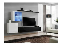 Conjunto de móveis de parede para sala SWITCH XV design, nas cores preto e branco brilhante.