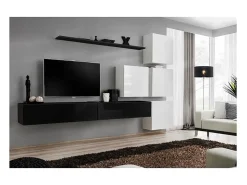 Conjunto de móveis de parede para sala de estar SWITCH IX, design, nas cores preto e branco brilhante.