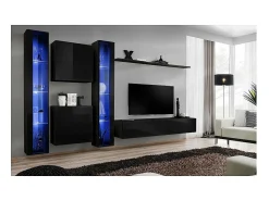 Conjunto de móveis de parede para sala de estar SWITCH XVI design, cor preto brilhante.