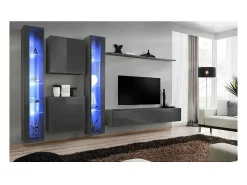 Conjunto de móveis de parede design para sala de estar. Coleção SWITCH XVI, cor cinza brilhante.