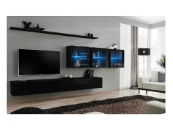 Conjunto de móveis de parede para sala de estar SWITCH XVII, cor preto brilhante.