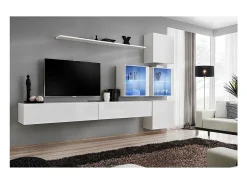 Conjunto de móveis de parede para sala de estar SWITCH XIX, cor branco brilhante.