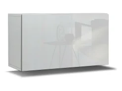 Conjunto de móveis de sala de estar brancos suspensos, coleção CEPTO II, 256cm, 6 portas, 4 prateleiras, leds, modulares.