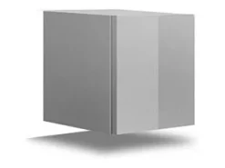 Conjunto de móveis de sala de estar pretos e brancos suspensos, coleção CEPTO XIV. 256cm, 10 móveis, LEDs. Cubo de cor branca.