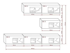 Conjunto de móveis de sala de estar pretos, suspensos, coleção CEPTO XXV. 249cm, 6 móveis, leds, modulares.