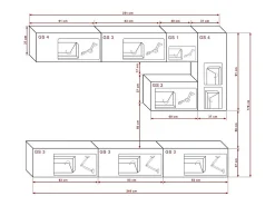 Conjunto de móveis de sala de estar suspensos branco e preto coleção CEPTO XV. 249cm, 8 móveis, leds.