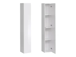 Conjunto de móveis de sala de estar design SWITCH VI. Cores branco e carvalho com acabamentos em branco brilhante e efeito de carvalho fresado.