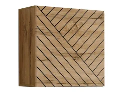 Conjunto de móveis de sala de estar design SWITCH VI. Cores branco e carvalho com acabamentos em branco brilhante e efeito de carvalho fresado.
