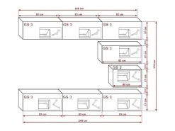 Conjunto de móveis de sala de estar pretos suspensos coleção CEPTO XVI 249cm, 8 peças, modulares.