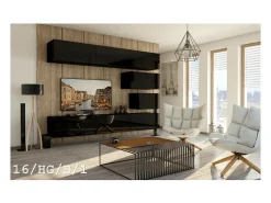Conjunto de móveis de sala de estar pretos suspensos coleção CEPTO XVI 249cm, 8 peças, modulares.