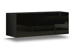 Conjunto de móveis de sala de estar pretos suspensos coleção CEPTO XXIV. 256cm, 8 móveis, LEDs, modulares.