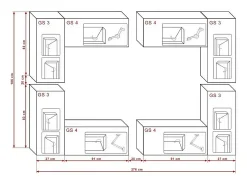 Conjunto de móveis de sala de estar brancos suspensos coleção CEPTO XX 276cm, 8 peças, com LEDs, modulares.