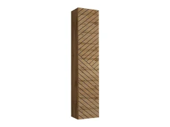 Conjunto de móveis de sala de estar design SWITCH VI. Cores em carvalho e branco com acabamento em carvalho com efeito fresado e branco brilhante.