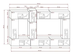 Conjunto de móveis de sala de estar pretos suspensos coleção CEPTO XXII. 273cm, 10 móveis, leds, modulares.