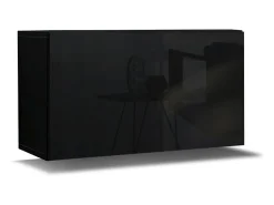 Conjunto de móveis de sala de estar pretos suspensos coleção CEPTO XXII. 273cm, 10 móveis, leds, modulares.