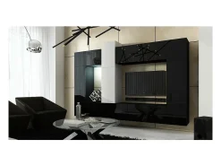 Conjunto de móveis de sala de estar preto e branco suspensos, coleção CEPTO XXII. 273cm, 10 peças, com LEDs, modulares.