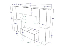 Conjunto de móveis de sala de estar pretos suspensos coleção CEPTO III 256cm, 8 portas, 8 prateleiras, LEDs, modulares.