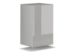 Conjunto de móveis de sala de estar branco e preto suspensos, coleção CEPTO XIV. 256cm, 10 móveis, leds. Cubo de cor preta.