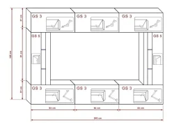 Conjunto de móveis de sala de estar brancos, suspensos, coleção CEPTO XXVIII. 249cm, 8 móveis, com LEDs, modulares.