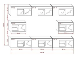 Conjunto de móveis de sala de estar pretos suspensos coleção CEPTO VII 249cm, 8 portas
