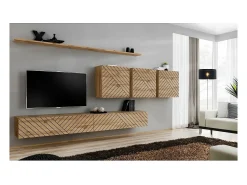 Conjunto de móveis de sala de estar da coleção SWITCH VII, cor de carvalho com acabamentos fresados.