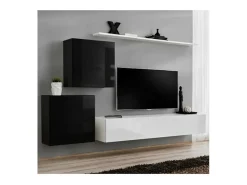 Conjunto de móveis de sala de estar mural SWITCH V design, cores branco e preto brilhante.