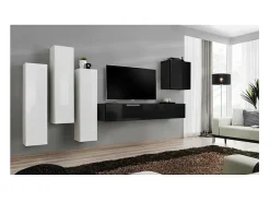 Conjunto de móveis de sala de estar da coleção SWITCH III. Cores branco e preto brilhante.
