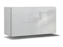 Conjunto de móveis de sala de estar brancos suspensos coleção CEPTO XXII. 273cm, 10 móveis, LEDs, modulares.