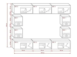 Conjunto de móveis de sala de estar pretos suspensos coleção CEPTO XVII 249cm, 10 móveis, leds, modulares.