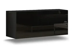 Conjunto de móveis de sala de estar pretos suspensos coleção CEPTO XVII 249cm, 10 móveis, leds, modulares.