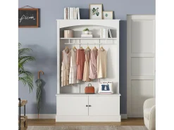 Conjunto de móveis para corredor - 120 x 40 x 190 cm - cabideiro com sapateira + guarda-roupa - Aglomerado - Branco