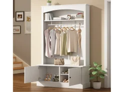 Conjunto de móveis para corredor - 120 x 40 x 190 cm - cabideiro com sapateira + guarda-roupa - Aglomerado - Branco