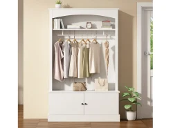 Conjunto de móveis para corredor - 120 x 40 x 190 cm - cabideiro com sapateira + guarda-roupa - Aglomerado - Branco