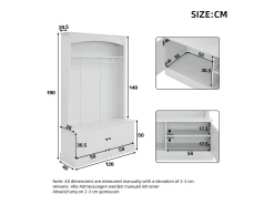 Conjunto de móveis para corredor - 120 x 40 x 190 cm - cabideiro com sapateira + guarda-roupa - Aglomerado - Branco