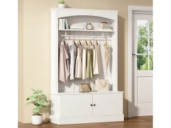 Conjunto de móveis para corredor - 120 x 40 x 190 cm - cabideiro com sapateira + guarda-roupa - Aglomerado - Branco