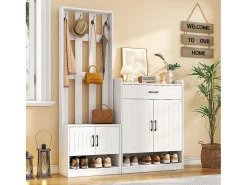 Conjunto de móveis para corredor - 140,6 x 32 x 180 cm - Guarda-roupa + sapateira - Aglomerado - Branco