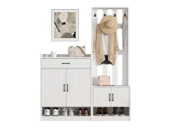 Conjunto de móveis para corredor - 140,6 x 32 x 180 cm - Guarda-roupa + sapateira - Aglomerado - Branco