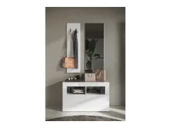Conjunto de móveis para hall de entrada, coleção CISA, na cor branco brilhante laqueado.