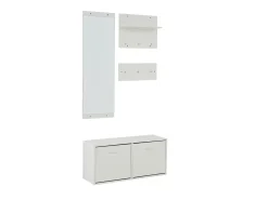 Conjunto de móveis para hall de entrada - Espelho, 6 ganchos e sapateira - Madeira PB - Branco