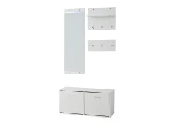 Conjunto de móveis para hall de entrada - Espelho, 6 ganchos e sapateira - Madeira PB - Branco