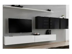Conjunto de móveis para sala de estar SWITCH VII design, cores branco e preto brilhante.