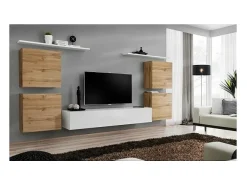 Conjunto de móveis para sala SWITCH IV design, cor branca e carvalho Wotan.