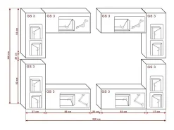 Conjunto de móveis para sala de estar preto suspensos coleção CEPTO XX 260cm, 8 peças, LEDs, modulares.