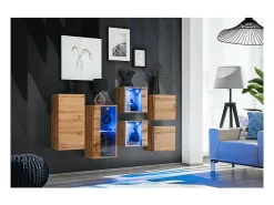 Conjunto de móveis para sala de estar SWITCH SBIV design. Cor carvalho. Sistema LED integrado.