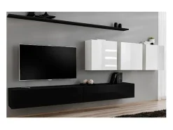 Conjunto de móveis para sala de estar SWITCH VII design, nas cores preto e branco brilhante.
