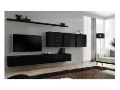 Conjunto de móveis para sala de estar SWITCH VII, design mural, na cor preto brilhante.