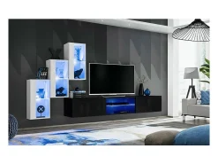 Conjunto de móveis para sala de estar SWITCH XXII, design em cores branco e preto.
