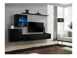 Conjunto de móveis para sala de estar SWITCH XV, design mural, na cor preto brilhante.