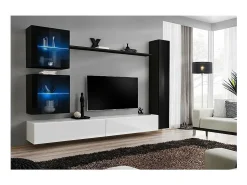 Conjunto de móveis para sala de estar SWITCH XVIII, design de parede, nas cores branco e preto brilhante.