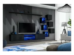 Conjunto de móveis para sala de estar SWITCH XXI design, cor preto brilhante.